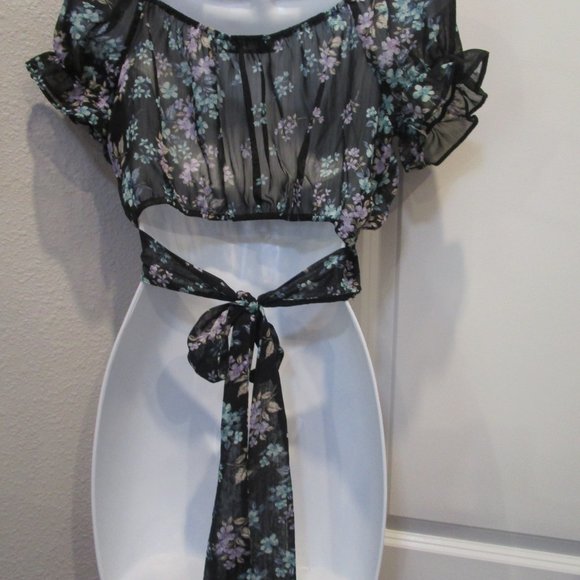 2Bella FLORAL CROPPED SHEER TOP LG NWOT - Picture 7 of 7
